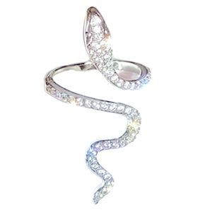 NWT Silver Snake Wrap Ring - Adjustable Crystal Serpent Statement Jewelry